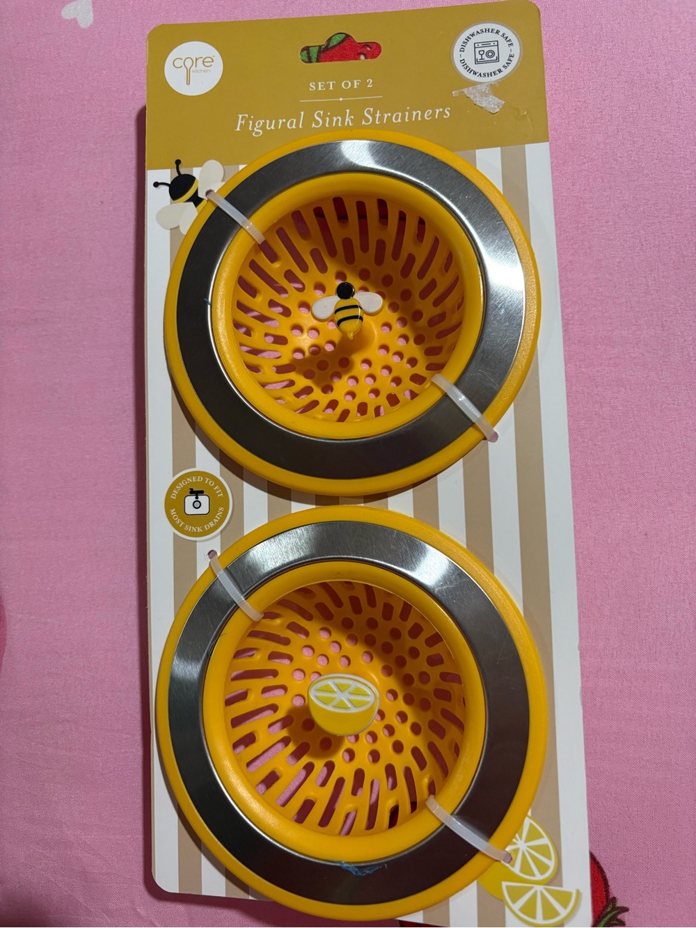 Core Figural Yellow Bee & Lemon Sink Strainers - Set of 2